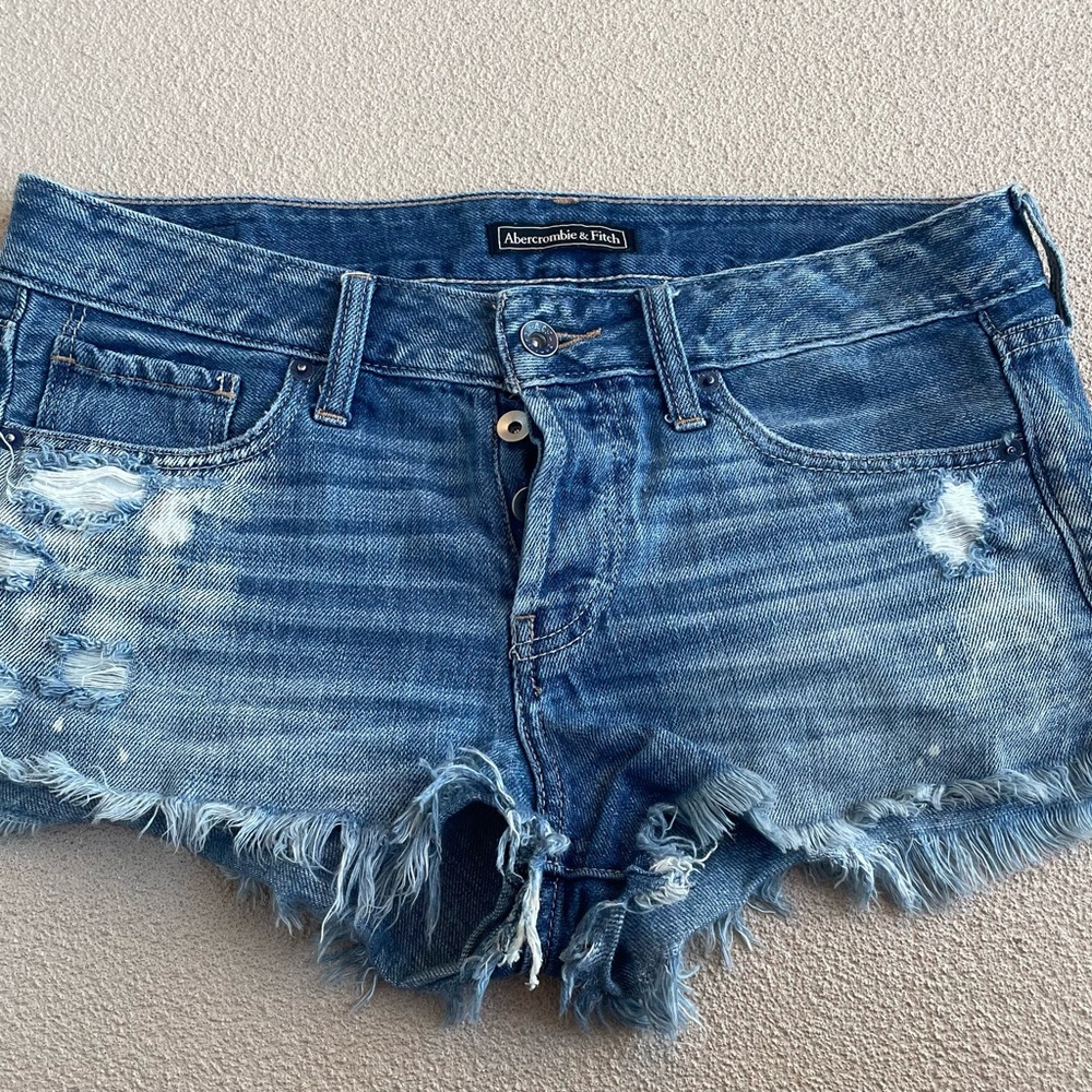 Abercrombie & Fitch Women's Frayed Light Blue Denim Cutoff Shorts